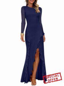 Prinbara Womens Mesh Long Sleeve Maxi Dresses Fall Formal Wedding Guest                                                          Bodycon