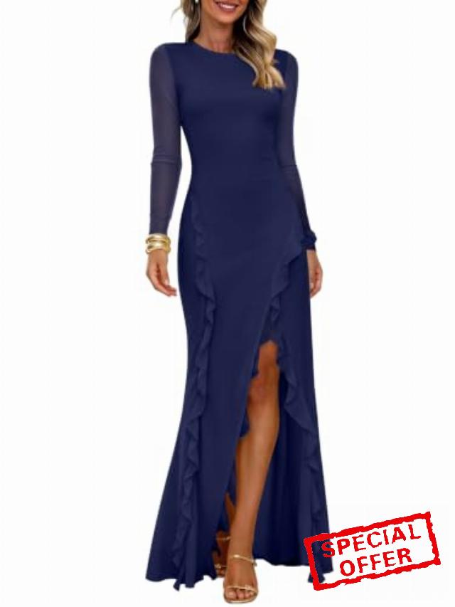 Prinbara Womens Mesh Long Sleeve Maxi Dresses Fall Formal Wedding Guest                                                          Bodycon