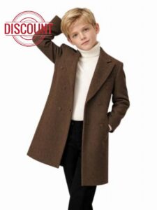 Boys Trench Coat Classic Tweed Long Dress Coat Winter Peacoat with Pocket                                                          Formal Long Peacoat