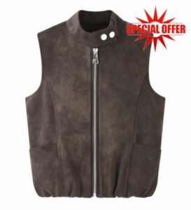 Kids Faux Leather Moto Vest Sleeveless Biker Waistcoat for Boys Girls 3‑12Y                                                          Stand collar zip-up Unisex outerwear