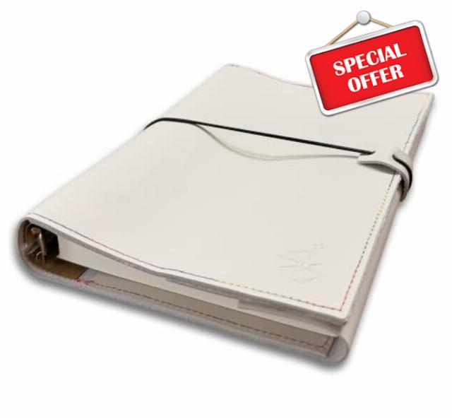 Wanderings A5 Leather Planner Binder - Limited Edition Rainbow Stitching - Soft Napa Leather - Refillable 6-Ring Journal