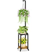 LASZOLA Hanging Plant Stand Holder Indoor Outdoor Tall, 2 Tier Black | Large Heavy Duty Metal Ver...
