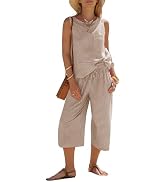 EXLURA Womens Summer Cotton 2 Piece Outfits Striped Sleeveless Top and Capri Wide Leg Pants Sets ...