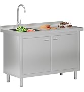 Jocisland 30" x 96" Stainless Steel Table for Prep & Work Adjustable Under Shelf and Feet, for Co...