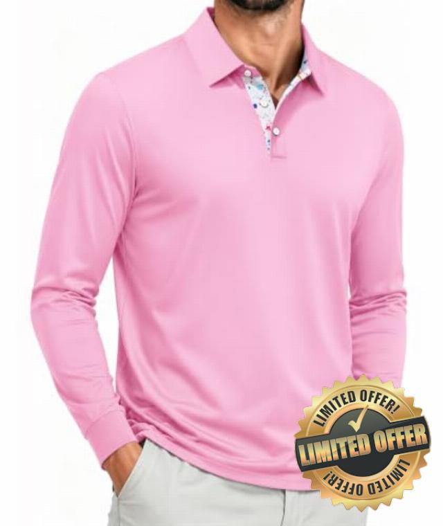 ZITY Mens Long Sleeve Golf Shirts Performance Print Collared Polo Shirt                                                          Moisture Wicking Lightweight Breathable