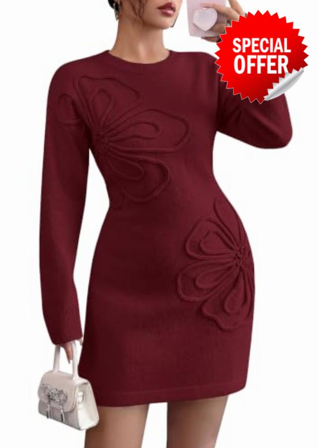 PRETTYGARDEN Women's Embroidered Long Sleeve Bodycon Mini Sweater Dress                                                          Fall Elegant Dresses