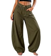 EXLURA Womens Faux Linen Barrel Pants Baggy Wide Leg Palazzo Pant Summer Cotton Lightweight Elast...