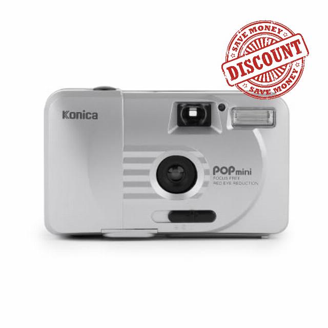 Konica Pop Mini 35mm Point-and-Shoot Film Camera — Silver | Fixed Focus | Built-In Flash | Ultra-Compact (Renewed)