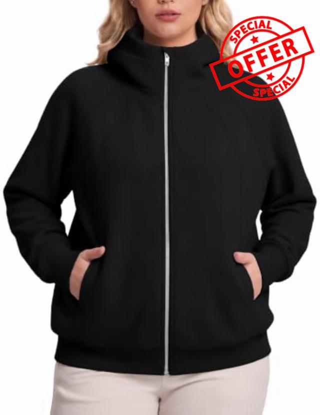 Plus Size Zip Up Hoodie Women Workout Fleece Jackets Athletic Sweatshirts Long Sleeve Warm Sports Coats