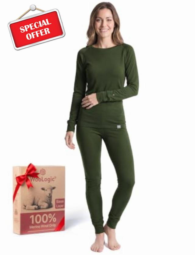 100% Merino Wool Base Layer Women thermal underwear set                                                          Stay warm