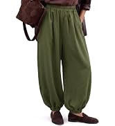 EXLURA Womens Satin Balloon Barrel Pants Baggy Elastic Waist Harem Flowy Casual Loose Trousers Pa...