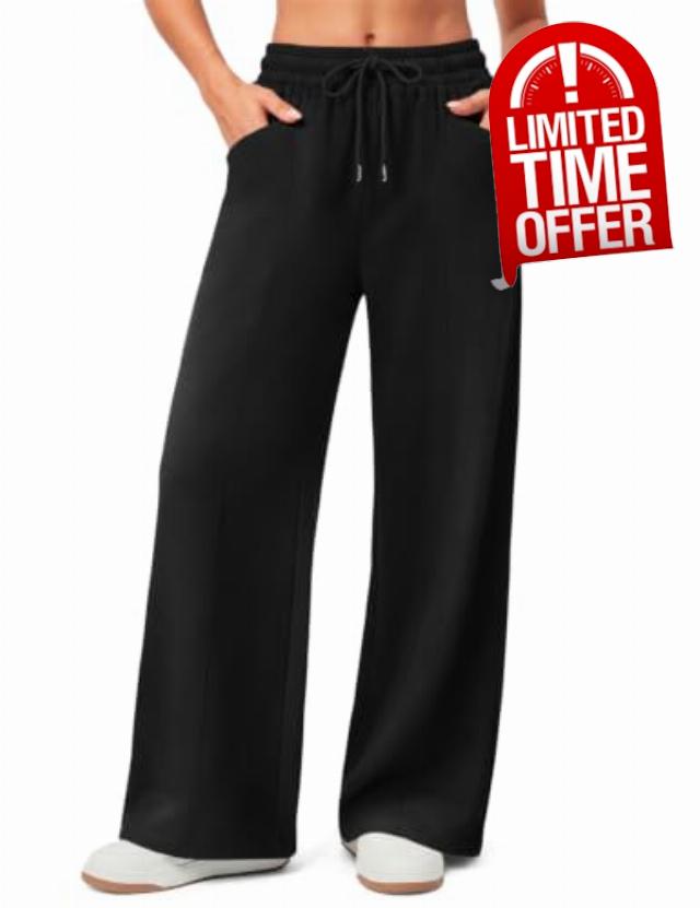 AKEWEI Wide Leg Womens Fleece Lined High Waisted Sweatpants with Pockets                                                          Business Casual Outfits