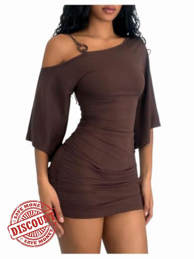 Verdusa Women's Off The Shoulder Dress Bodycon Western Ruched Mini Dresses                                                          Asymmetrical Dress