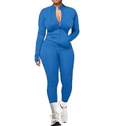 UOUA Two Piece Outfits Women Tracksuit Sets Long Sleeve Zip Up Jacket & Leggings for Gym Workout Set