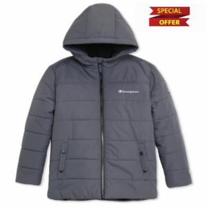 Champion Boys Hooded Ripstop Puffer Jacket                                                          Full Zip Durable Ripstop Hooded Polyfill Insulated Puffer Jacke