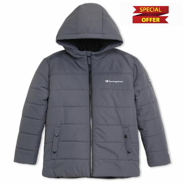 Champion Boys Hooded Ripstop Puffer Jacket                                                          Full Zip Durable Ripstop Hooded Polyfill Insulated Puffer Jacke