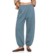 EXLURA Womens Cotton Wide Leg Balloon Pants Elastic Waist Baggy Sweatpants Casual Soft Barrel Har...