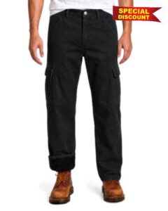 Fleece Lined Cargo Pants for Men Relaxed Fit Vintage Flannel Lined Pants Soft Warm Winter Cold Weather Insulated Pants