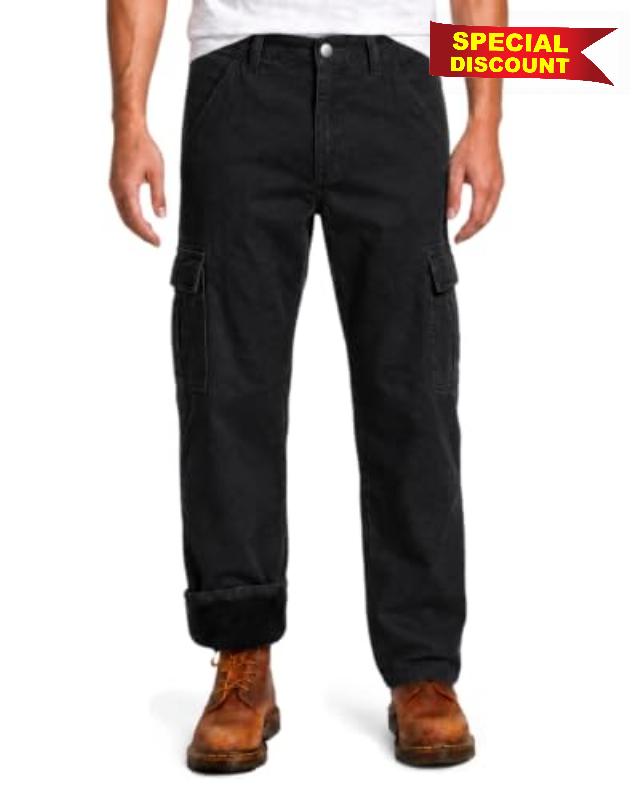 Fleece Lined Cargo Pants for Men Relaxed Fit Vintage Flannel Lined Pants Soft Warm Winter Cold Weather Insulated Pants