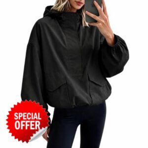 Fisoew Womens Windbreaker Jackets Hooded Half Zip Hiking Light Coats                                                          Quarter Zip Pullover