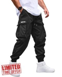 Ntrlv Mens Cargo Joggers Pants Elastic Waist Regular Fit                                                          Elastic Waist
