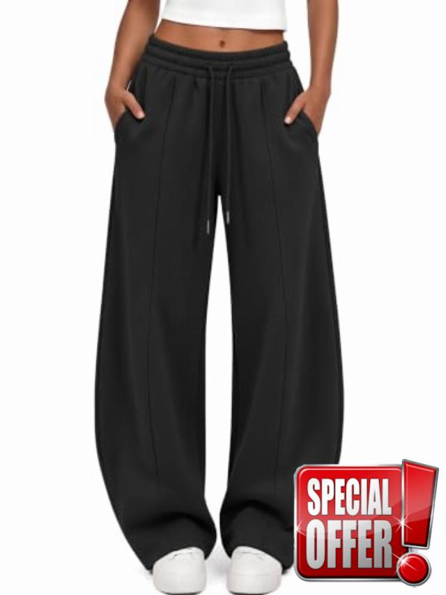 Trendy Queen Women's Barrel Sweatpants Fall Fleece Wide Leg Lounge Pants                                                          Mid Rise Baggy Pants