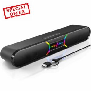 Desktop Computer Speakers 10W Stereo Soundbar with USB Audio & Bluetooth                                                          Dual bass reflex delivers deeper bass with compact design and 6 RGB modes for gaming