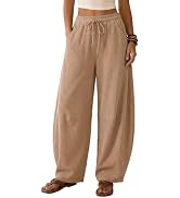 EXLURA Womens Baggy Barrel Pants Waffle Knit Wide Leg Drawstring Sweatpants High Waisted Comfy Lo...