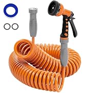 SPECILITE Lightweight Coil Garden Hose 50 FT× 3/8”, EVA Flexible Coiled Water Hose with 6-Pattern...