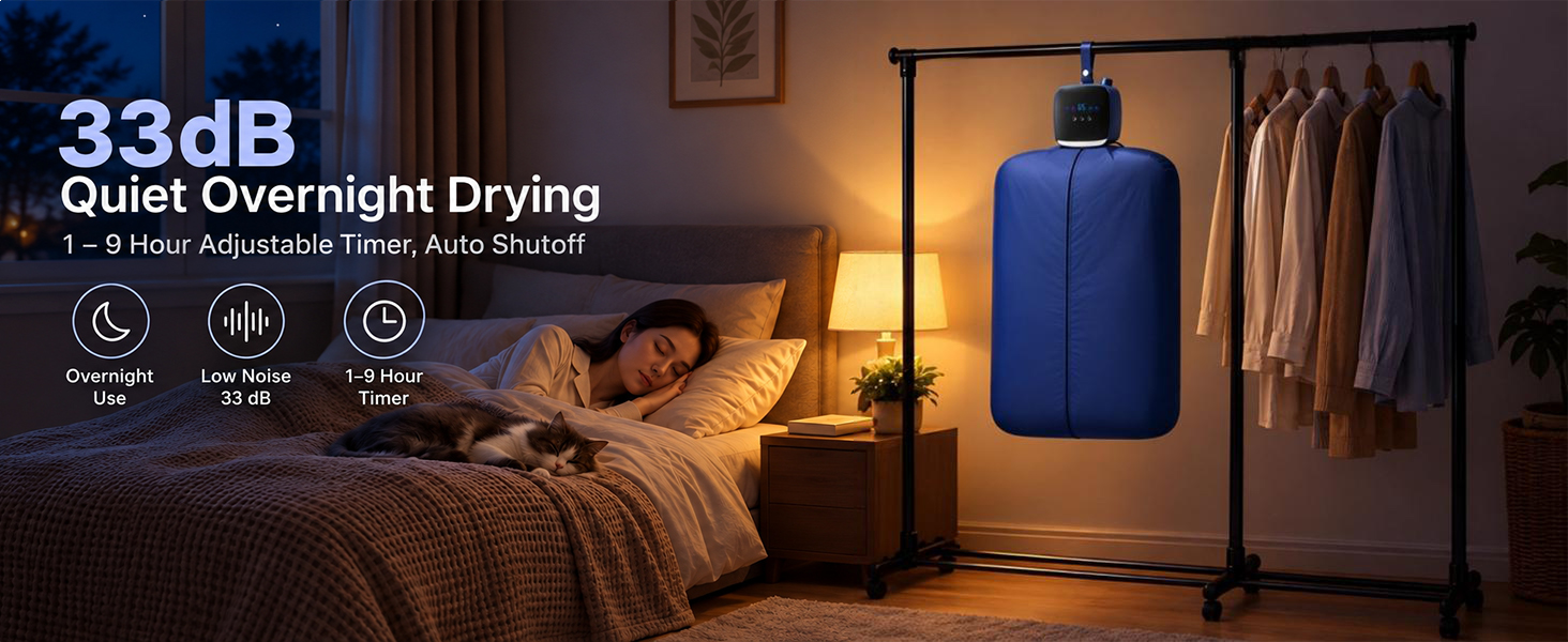 quiet overnight drying dual voltage auto shutoff timer