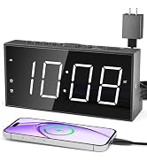 7.5" Digital Clock for Bedroom with Large Dimmable Display Loud Dual Alarms | USB Phone Charger, ...