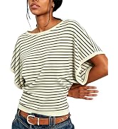 Vimida Boat Neck Batwing Tops for Women Cinched Waist Short Sleeve Loose Fit Tshirt Y2K Going Out...