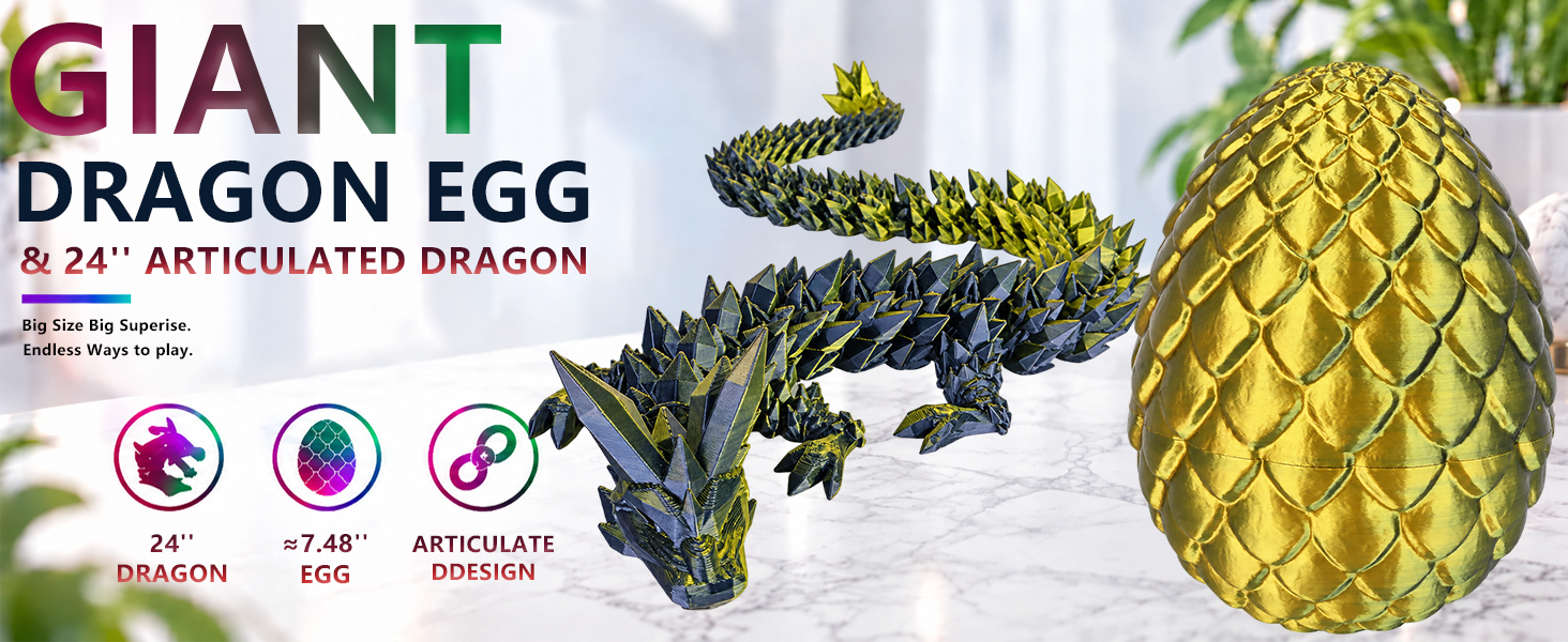 Giant 3D printed dragon egg with a 24-inch articulated dragon
