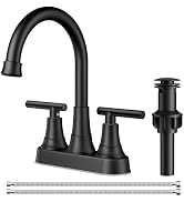 FORIOUS Bathroom Faucets, Black Bathroom Faucet 3 Hole, Waterfall Matte Black Bathroom Faucet wit...
