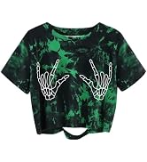 Avanova Women Skull Finger Graphic Distressed Tee Shirt Ripped Short Sleeve Crop Tops