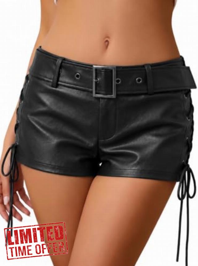 Leather Shorts for Women Low Rise Micro Booty Shorts with Belt Club Concert                                                          Low Rise