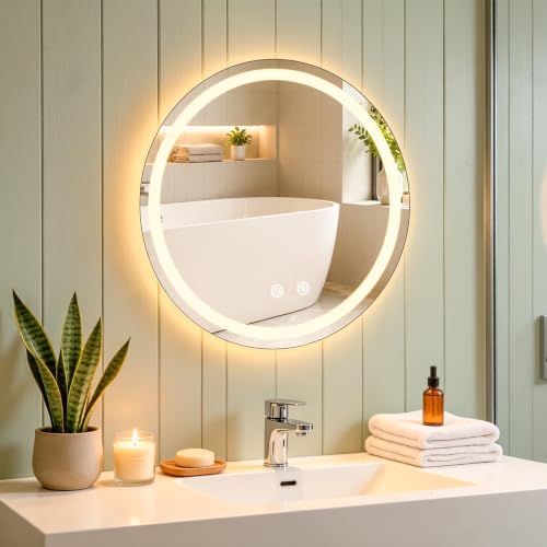 Wall-Mounted Lighted mirror Shatterproof Smart Anti-Fog Frameless Mirror with Dimmable Lights Vanity Mirrorfor Wall