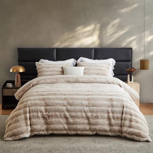Luxury Beige Marbled Plush Comforter Cover Bedding Set