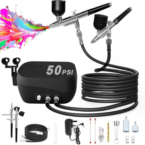 50 PSI Air brush Gun & Air Compressor with Dual-Airflow