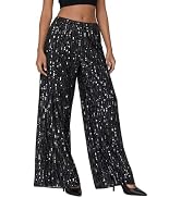 sohita Women's Sequin Sparkle Wide Leg Pants High Waist Disco Pants | Elastic Sequin Pants Women ...