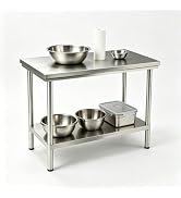 FITHOW 20"x40" Heavy Duty Stainless Steel Work Table with Casters | Food-Safe Commercial Grade St...