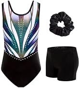 JiAmy Girls Sparkly Gymnastics Leotard 3-Piece Sleeveless Dance Set 3-12Y | Gradient floral criss...