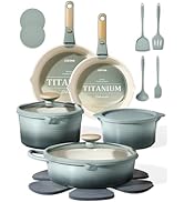 CAROTE 25PCS Ceramic Cookware Set, Pots and Pans set Non Stick, RV Kitchen Cooking Set Removable ...