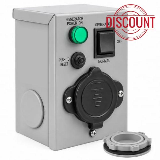 15 A/125 V Generator Transfer Switch- Transfer Switch for NEMA 5-20P with Lights- Generator Power Inlet Box for Indoor & Outdoor Use