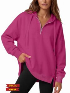 ANRABESS Hoodies for Women Oversized Quarter Zip Pullover                                                          Cozy Drawstring Fleece Tunic Sweatshirt