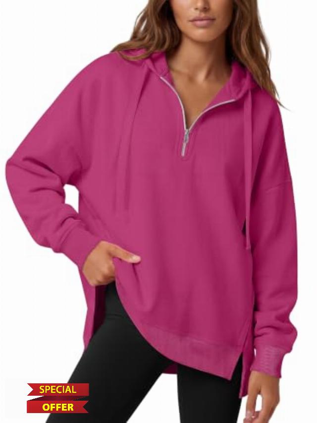 ANRABESS Hoodies for Women Oversized Quarter Zip Pullover                                                          Cozy Drawstring Fleece Tunic Sweatshirt
