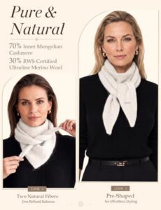 Lightweight Merino Wool Blend                                                          70% cashmere/30% merino wool; Lightweight Knit Scarf for Warmth; Gift-ready box; easy bandana styling; neck gaiter headscarf