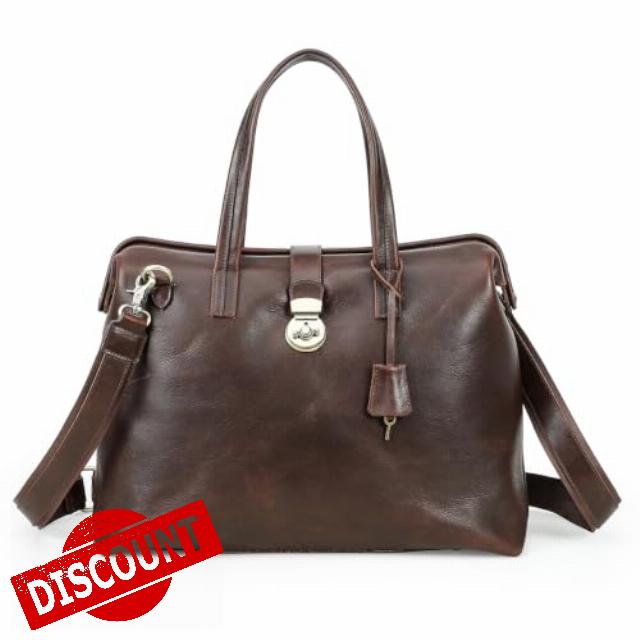 CONTACTS Full Grain Leather Doctor Bag 14.2" Laptop Briefcase with Lock                                                          Anti-Theft Key Lock