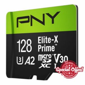 PNY 128GB Elite-X Prime C10 U3 V30 A2 microSDXC Flash Memory Card                                                          Up to 150MB/s Read