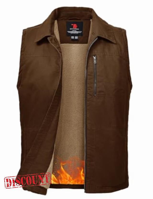BGOWATU Men's Fleece Sherpa Vest Outerwear Winter Cotton Casual Jackets                                                          Full Zip Work Vest Windproof Warm 4 Zippered Pockets Sleeveless Lightweight Softshell for Outdoor Hiking